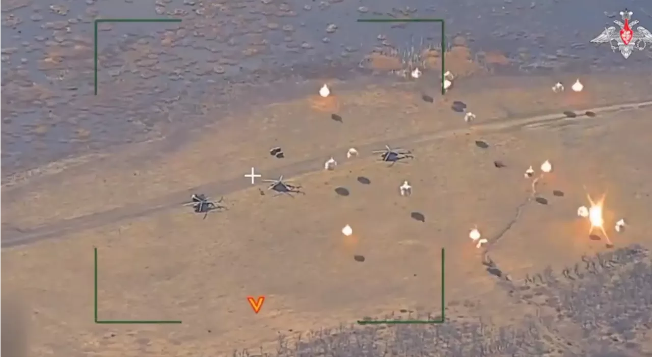 Two Ukrainian Helicopters 'Destroyed' with Cluster Rounds in Russian Video