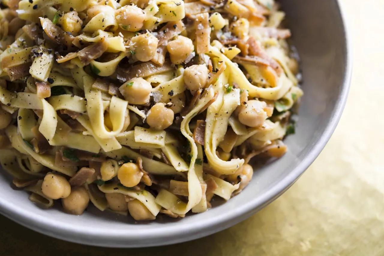 Crispy fried pasta pairs a savory crunch with chickpeas