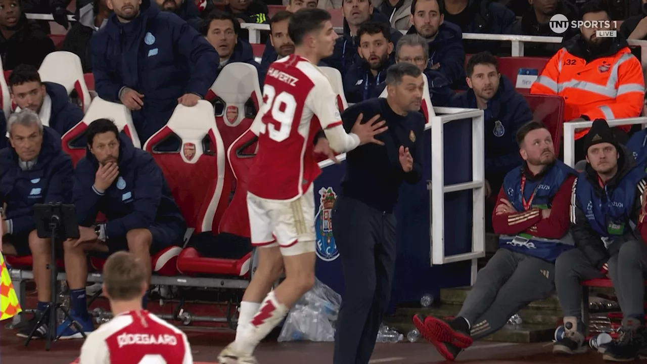 Arsenal star Kai Havertz labelled ‘lucky’ after ‘naughty’ push on Porto manager goes unpunished...