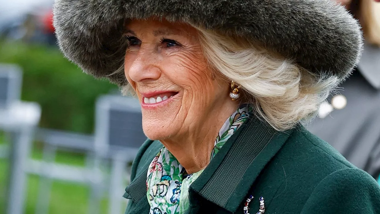 Secret message behind Queen Camilla’s brooch as she arrives at Cheltenham Festival with Zara Tindall & E...