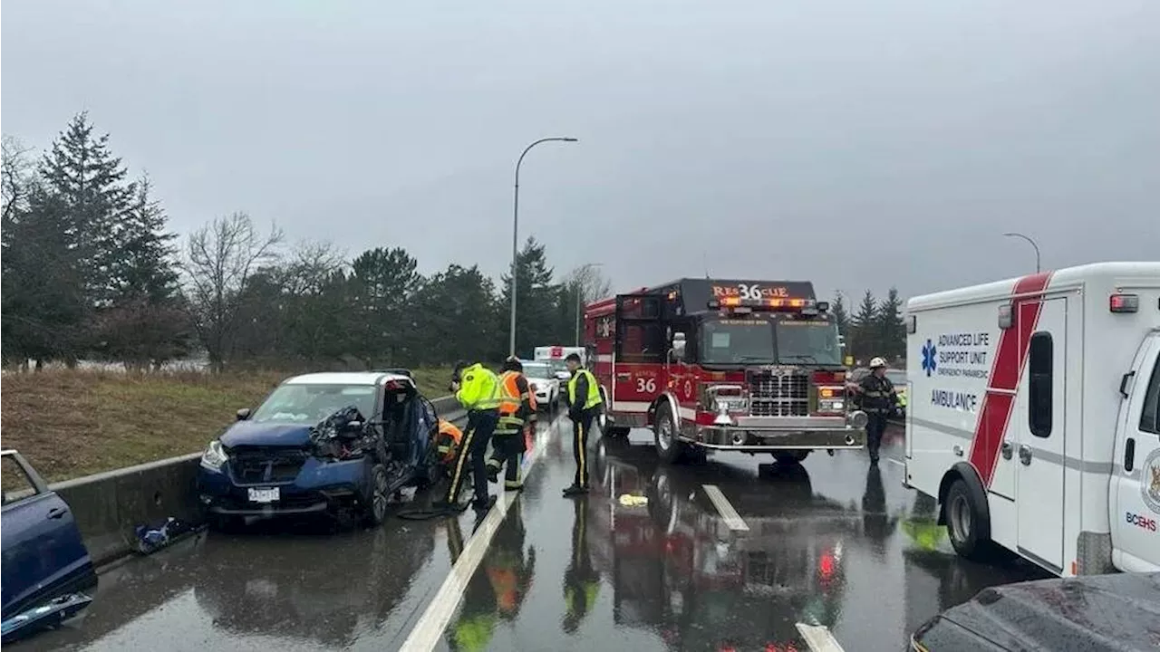 Two sent to hospital after six car crash on Trans-Canada Highway near Helmcken