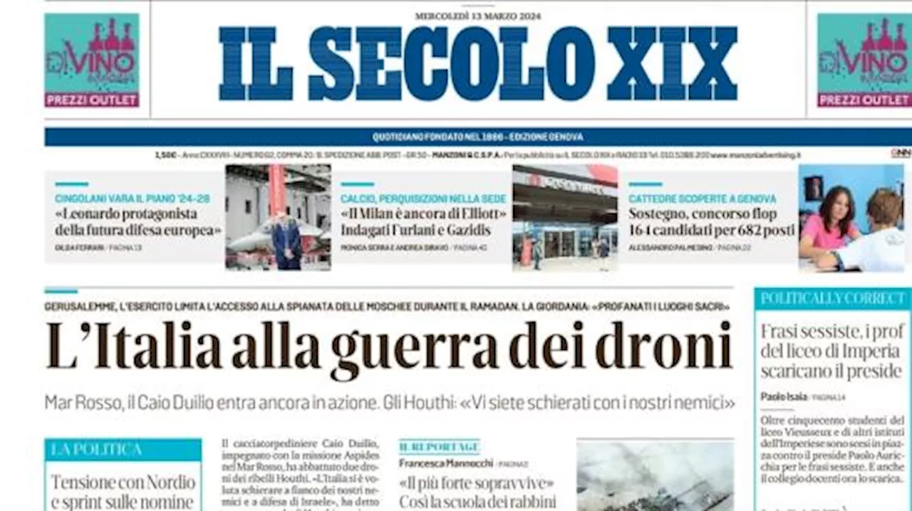 Il Secolo XIX in prima pagina: ''Il Milan è ancora di Elliott': indagati Furlani e Gazidis'