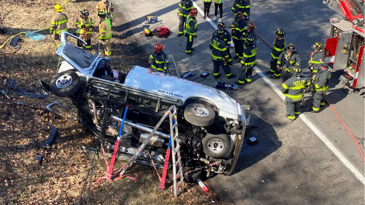 Firefighters rescue driver after van rolls over on 390 in Rochester