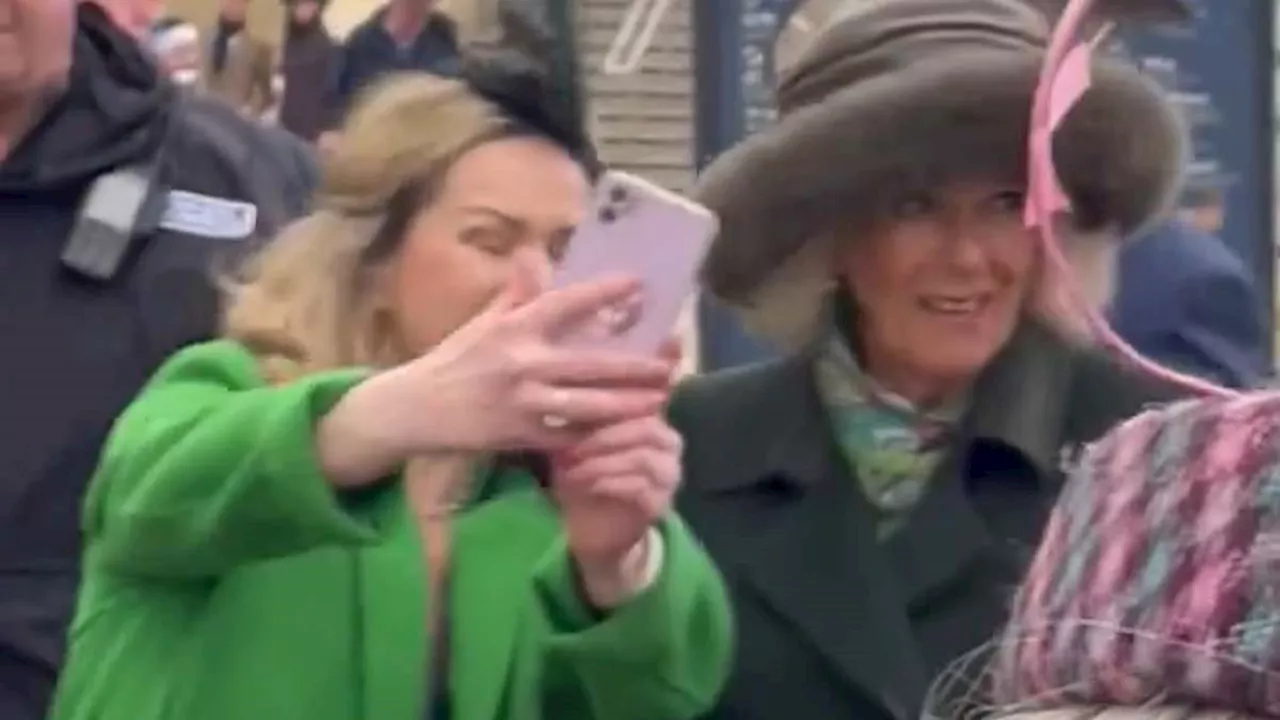 Moment royal fan puts her hand on Queen Camilla's arm to ask for a selfie