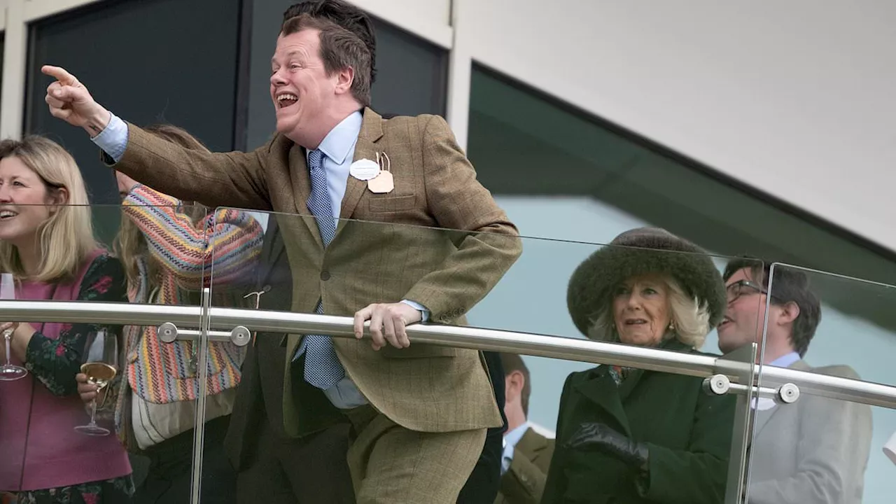 Queen Camilla, Princess Eugenie and Tom Parker-Bowles put on an animated display at Cheltenham on...