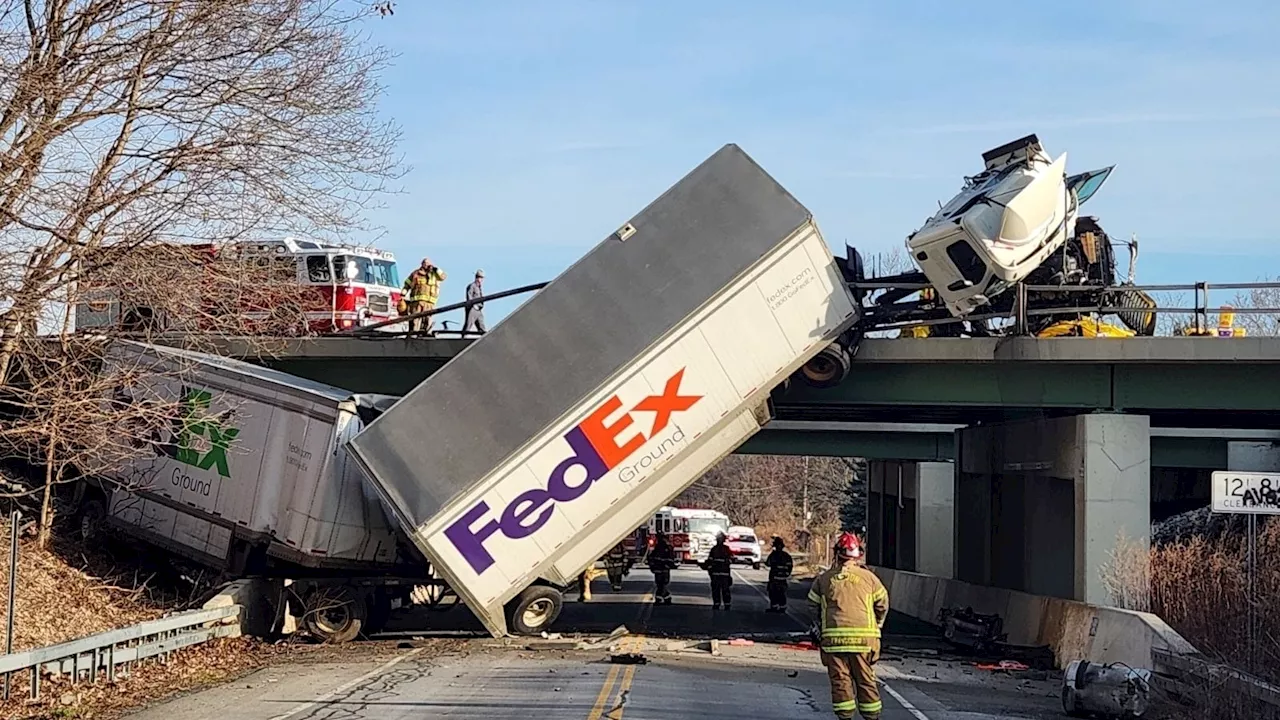 5 people, including infant, injured after FedEx semitrailer rolls over bridge in New York: Officials