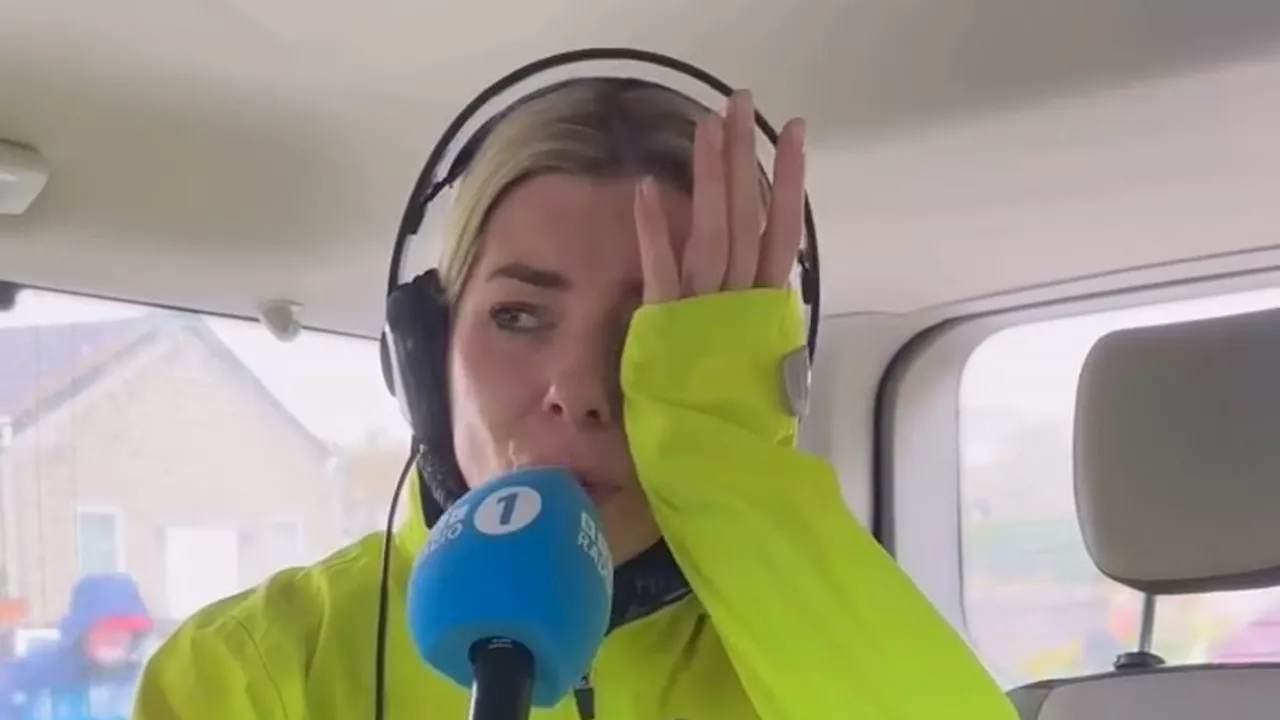 Mollie King breaks down as she finishes Red Nose Day bike ride