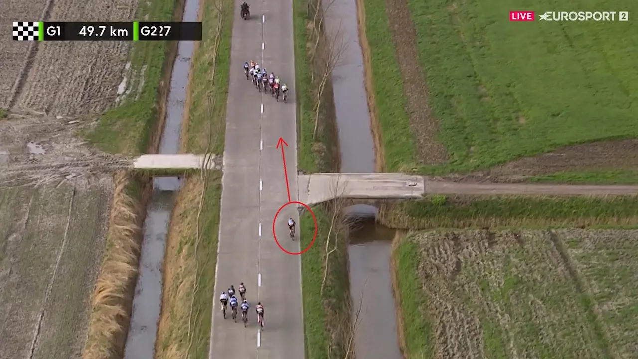 Bordures lors de la Bredene Koksijde Classic : L'effort d'Arnaud De Lie pour 'sauter' d'un éventail à l'autre en vidéo - Vidéo Cyclisme