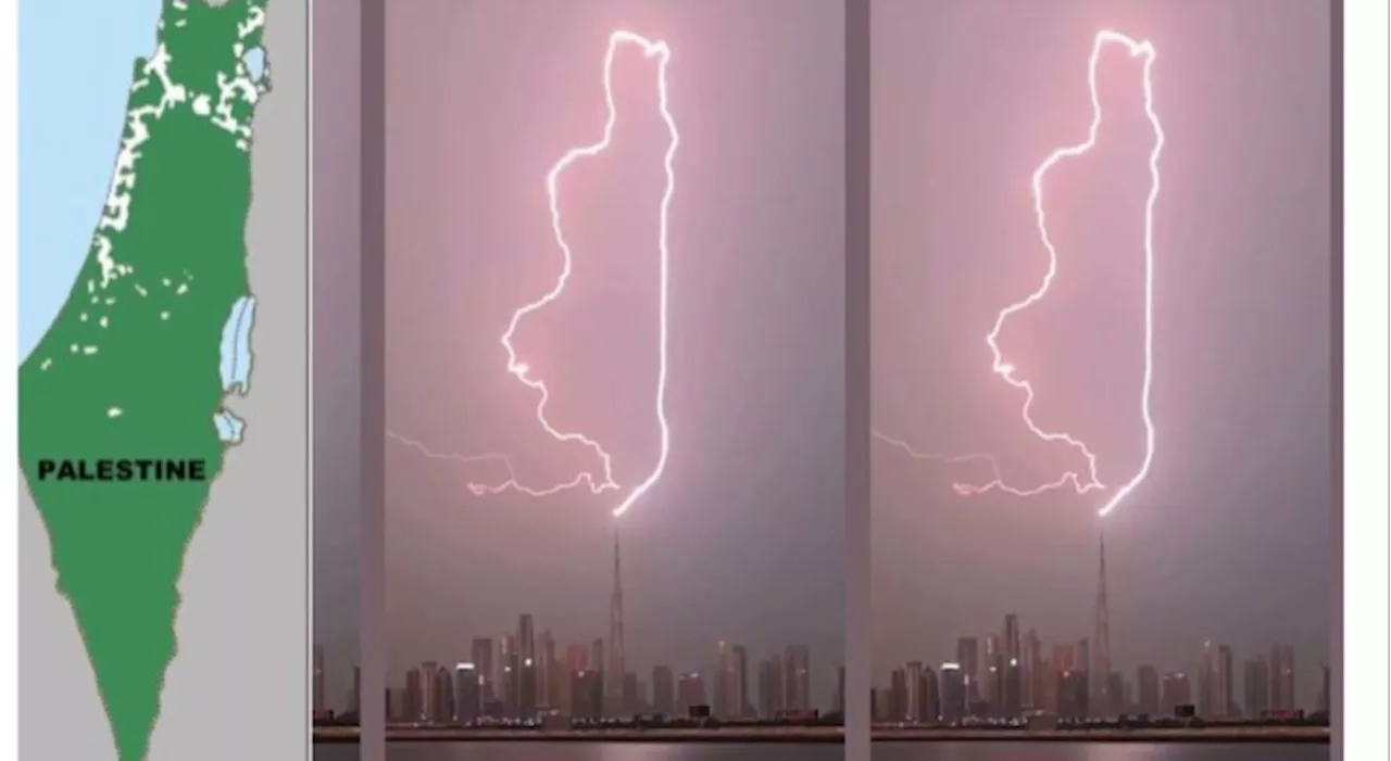 Lightning strike at Burj Khalifa resembles Palestine map