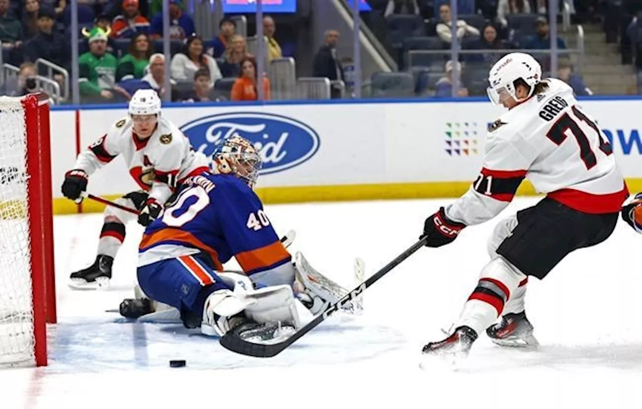 Brady Tkachuk scores hat trick, lifts Senators past Islanders 4-3 in overtime