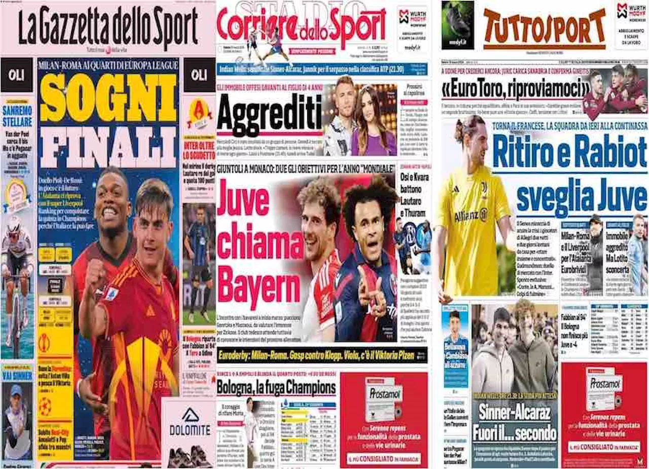 Rassegna stampa, le prime pagine dei quotidiani sportivi del 16 marzo