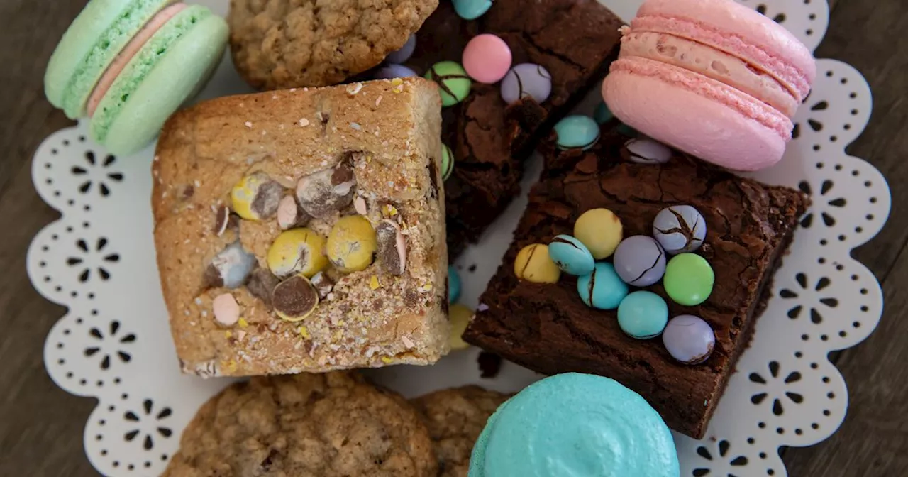 Easter egg white chocolate blondies recipe that is tasty treat for Spring