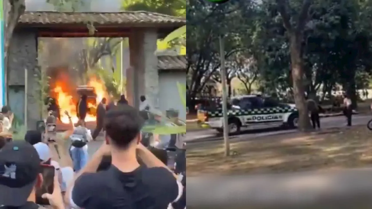 Desmanes en Universidad de Antioquia dejan patrulla incendiada y un herido