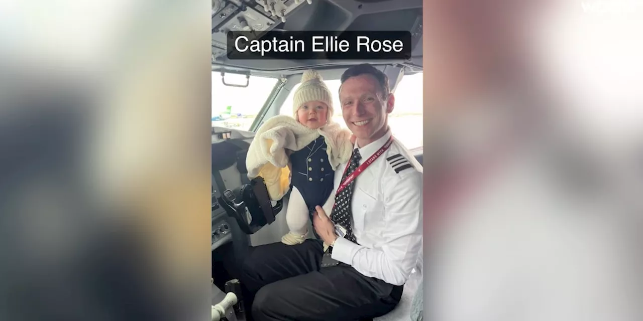 Mit seiner Tochter im Arm macht Pilot eine rührende Ansage