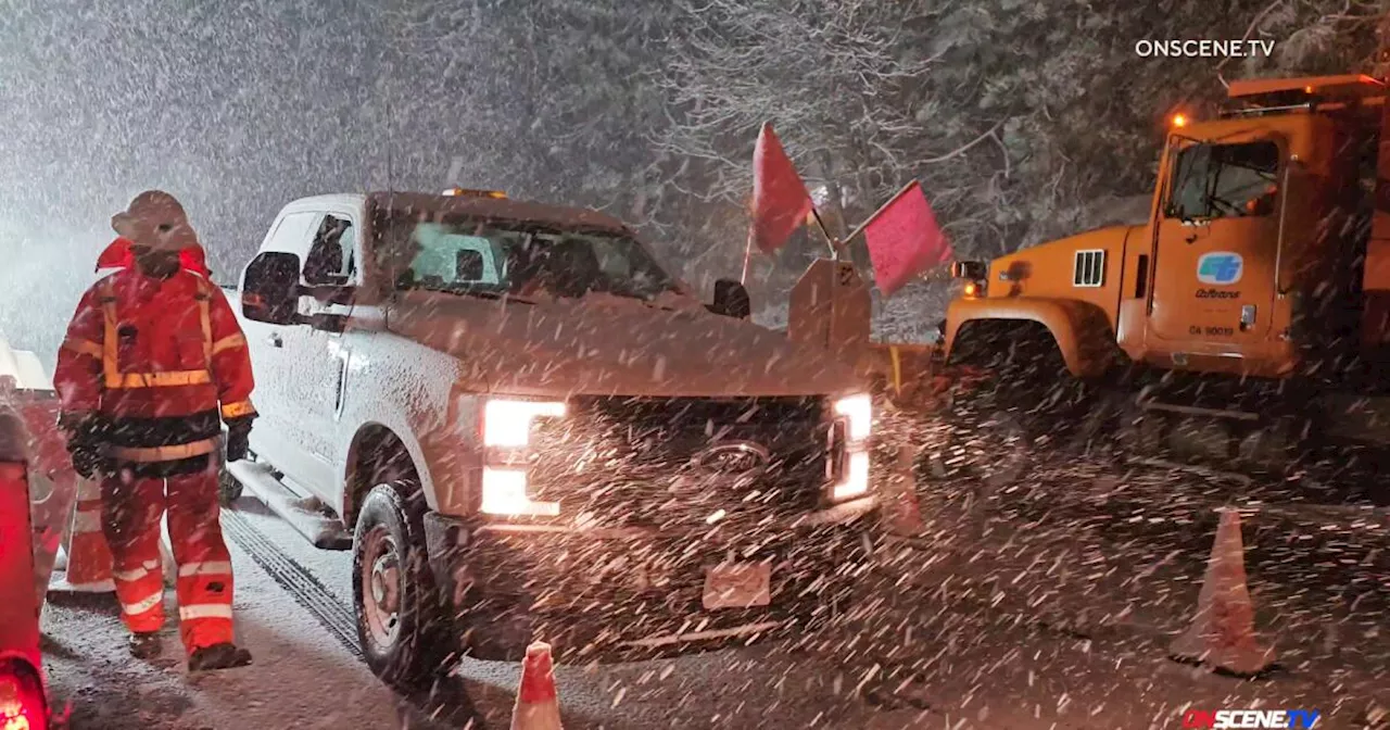 Cold storm dumps snow on Southern California mountains, threatens severe thunderstorms