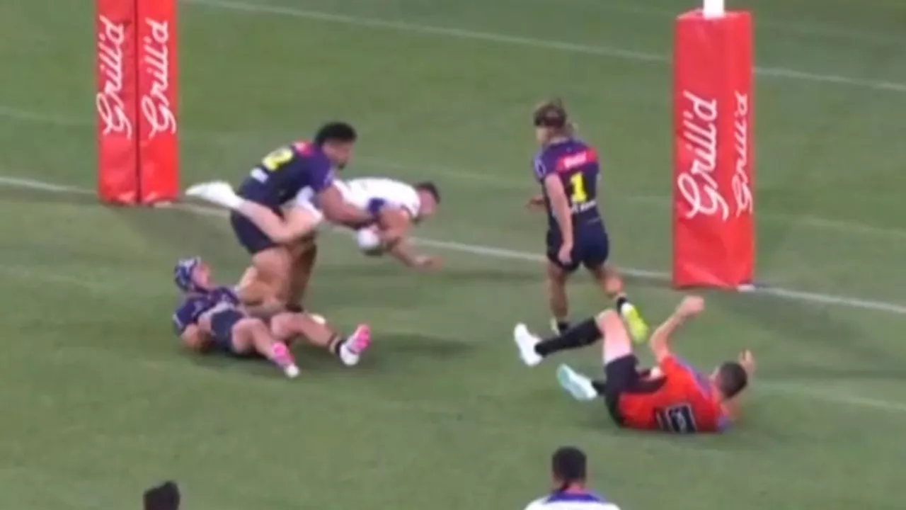 Melbourne Storm’s Jahrome Hughes banned after shoving NRL referee Chris Buttler before try-saving tackle