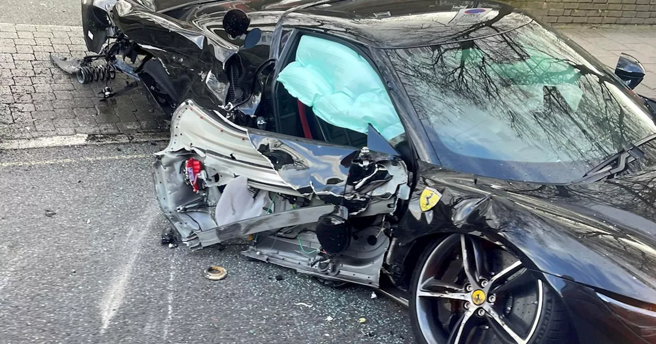 Ferrari worth £250,000 wrecked in 20mph road crash as pics show aftermath