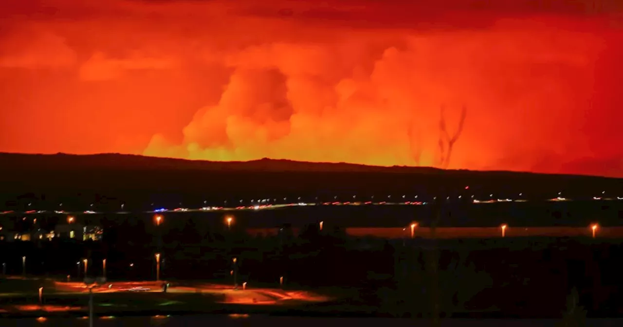 Volcanic eruption in Iceland spews lava into the air