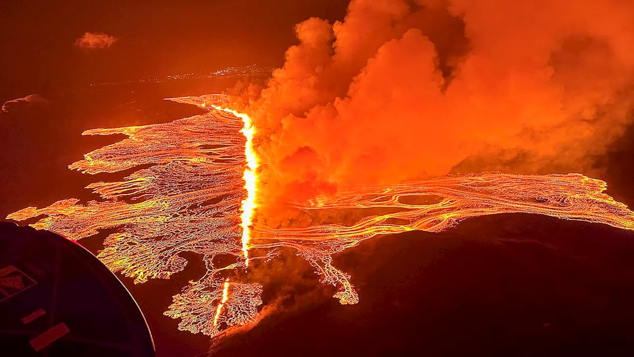 Stunning moment lava erupts from new volcanic fissure in Iceland