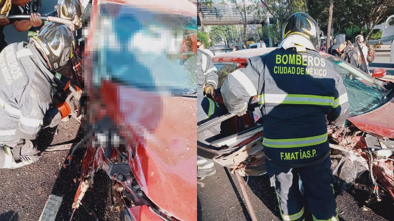 Bomberos rescatan a una adulta mayor prensada en un terrible choque de auto