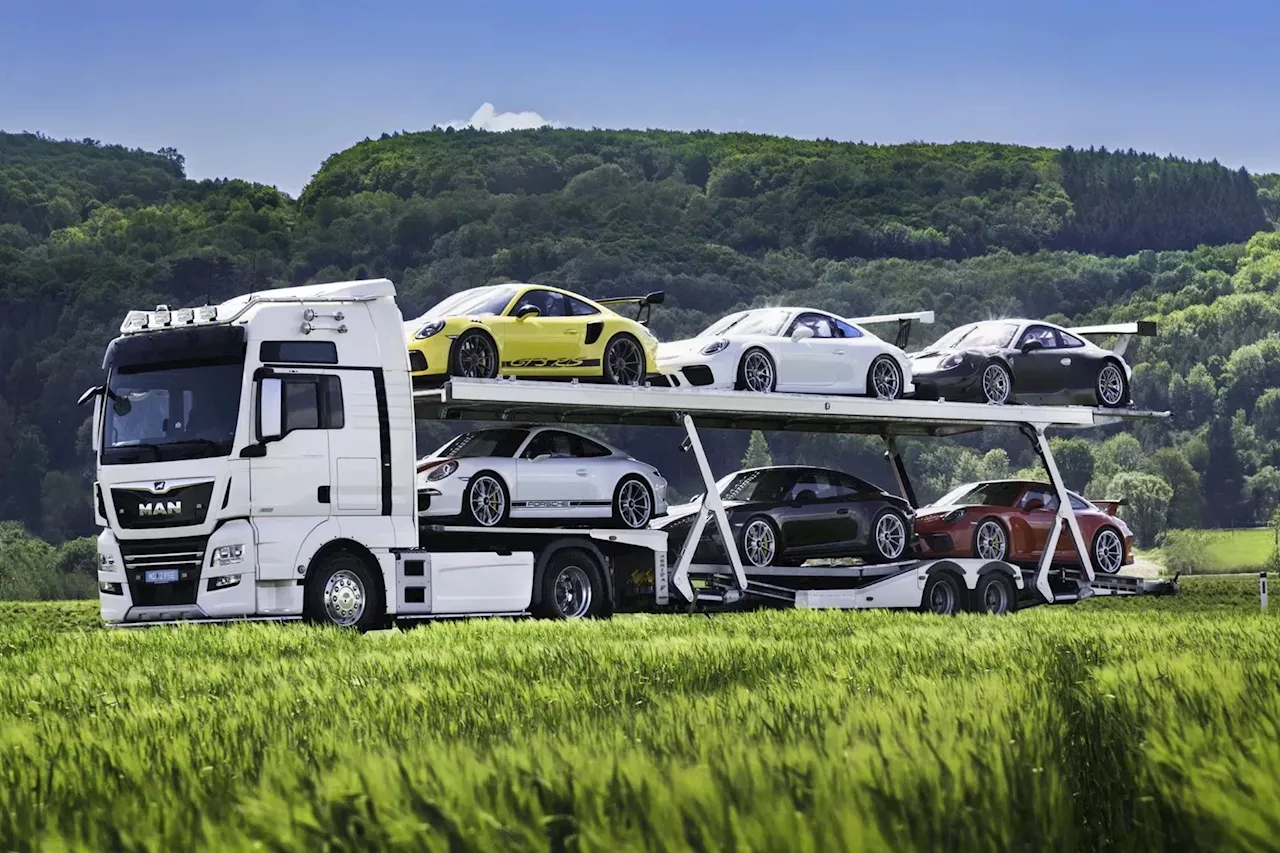 6 Porsche 911 GT3s complete with transport truck up for sale