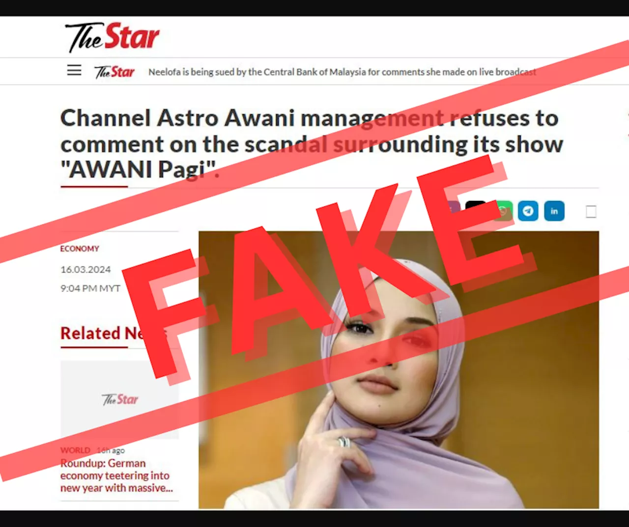 Beware fake Neelofa news on scam site impersonating The Star