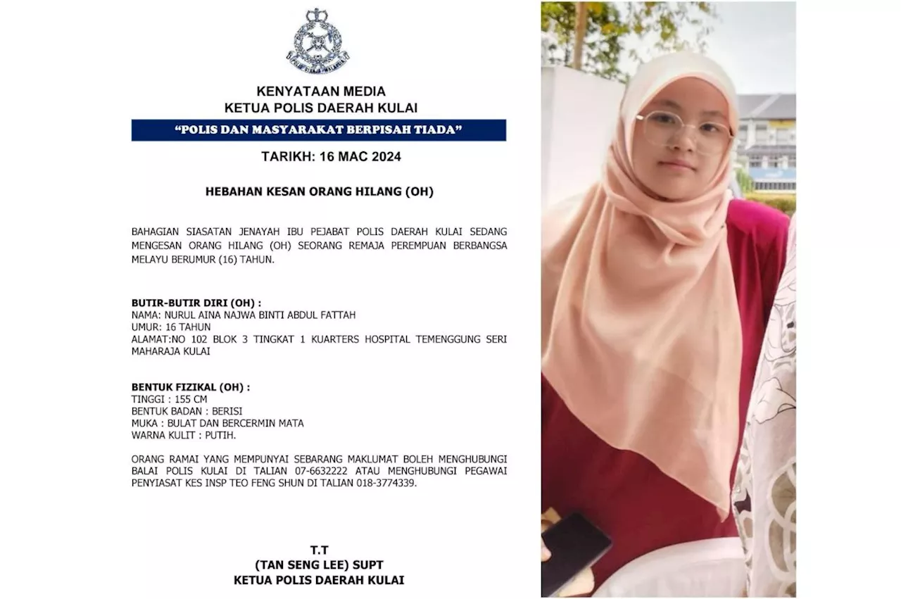 Police asking for help to locate missing Kulai teen