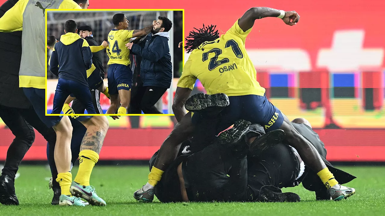 Ex-Chelsea player Michy Batshuayi tries to kick fan in head in yet more shocking scenes in Turkey...