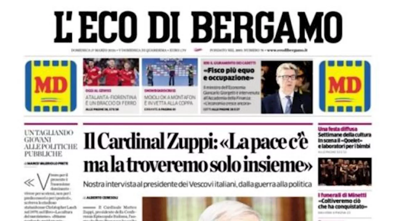 L'Eco di Bergamo in prima pagina: 'Atalanta-Fiorentina: è un braccio di ferro'