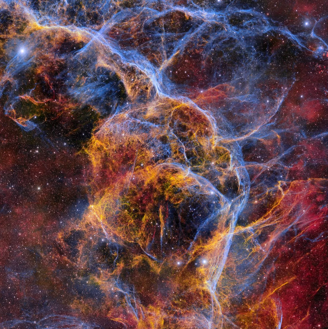 Colorful Vela Supernova Remnant Captured by Dark Energy Camera