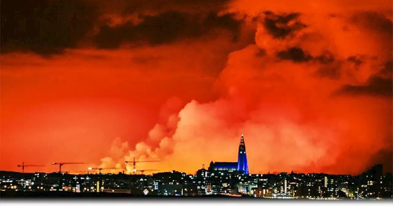 Skies over Reykjavik turn blood red after major volcanic eruption causes chaos