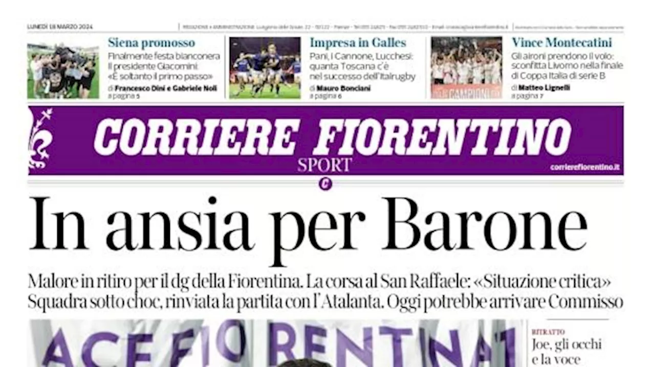 Il Corriere Fiorentino apre stamattina in prima pagina: 'In asia per Barone'