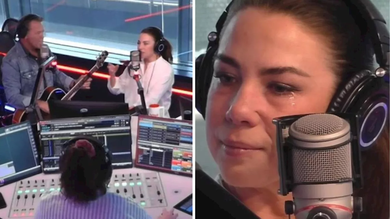 Former Home and Away star Kate Ritchie breaks down live on air as Troy Cassar-Daley sings her wedding song