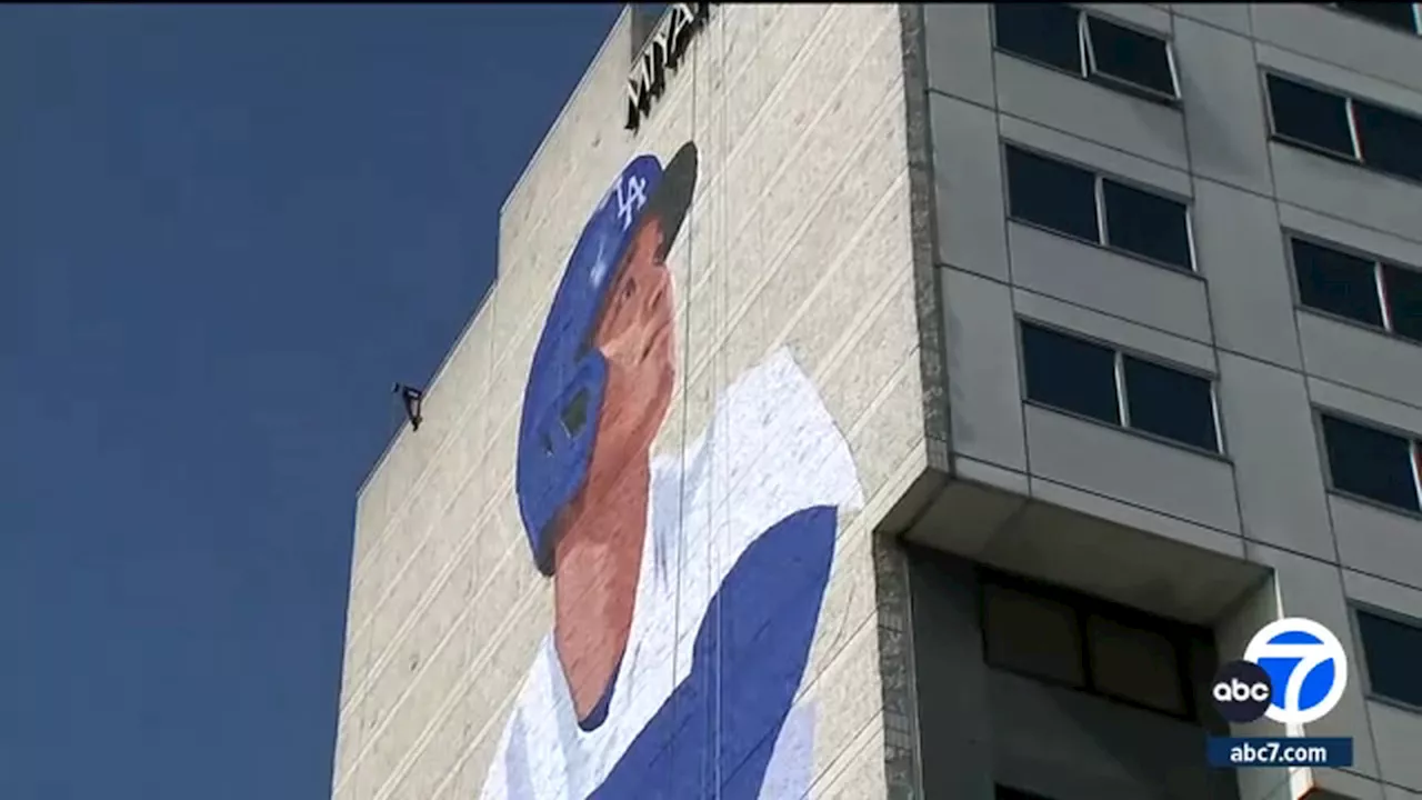 Boyle Heights artist painting Shohei Ohtani mural in Little Tokyo