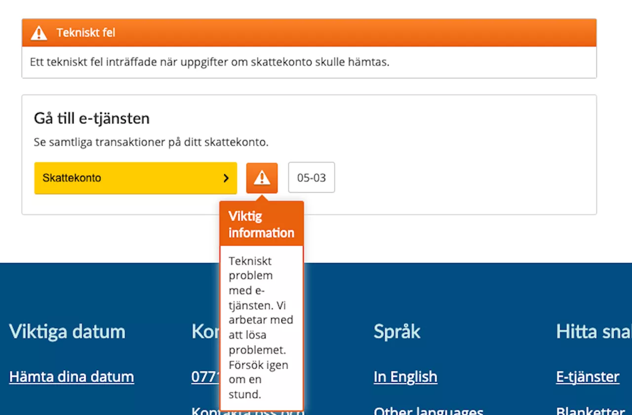Tekniska problem på Skatteverket
