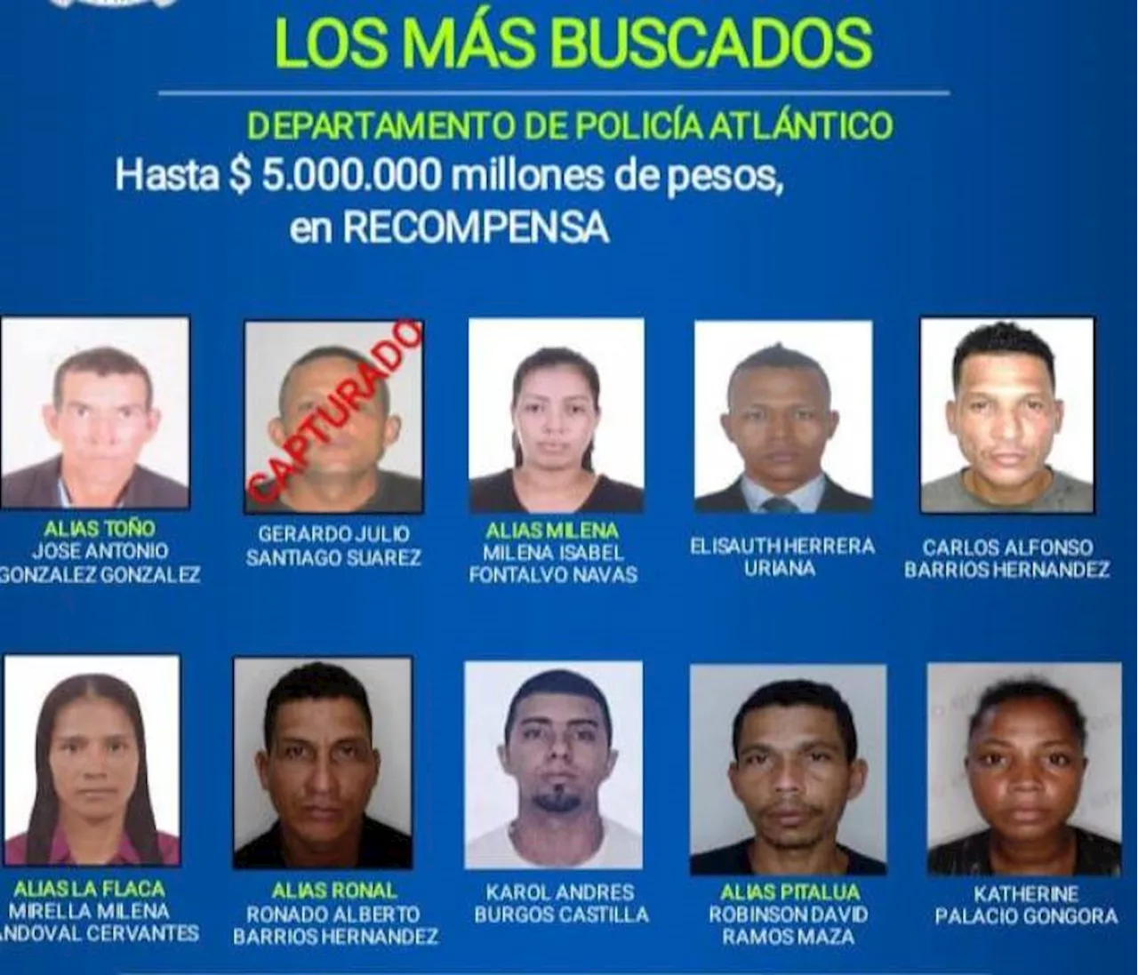 Policía Nacional publicó el cartel de 'Los más buscados en el Atlántico'