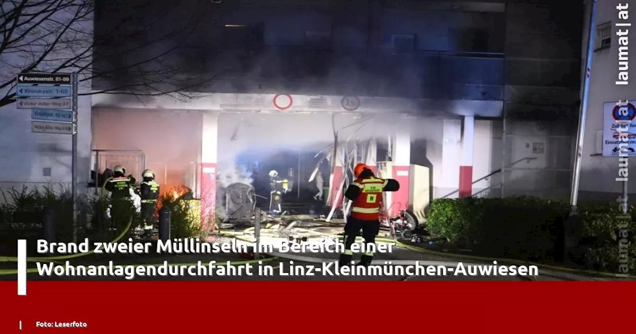 Brand zweier Müllinseln im Bereich einer Wohnanlagendurchfahrt in Linz-Kleinmünchen-Auwiesen