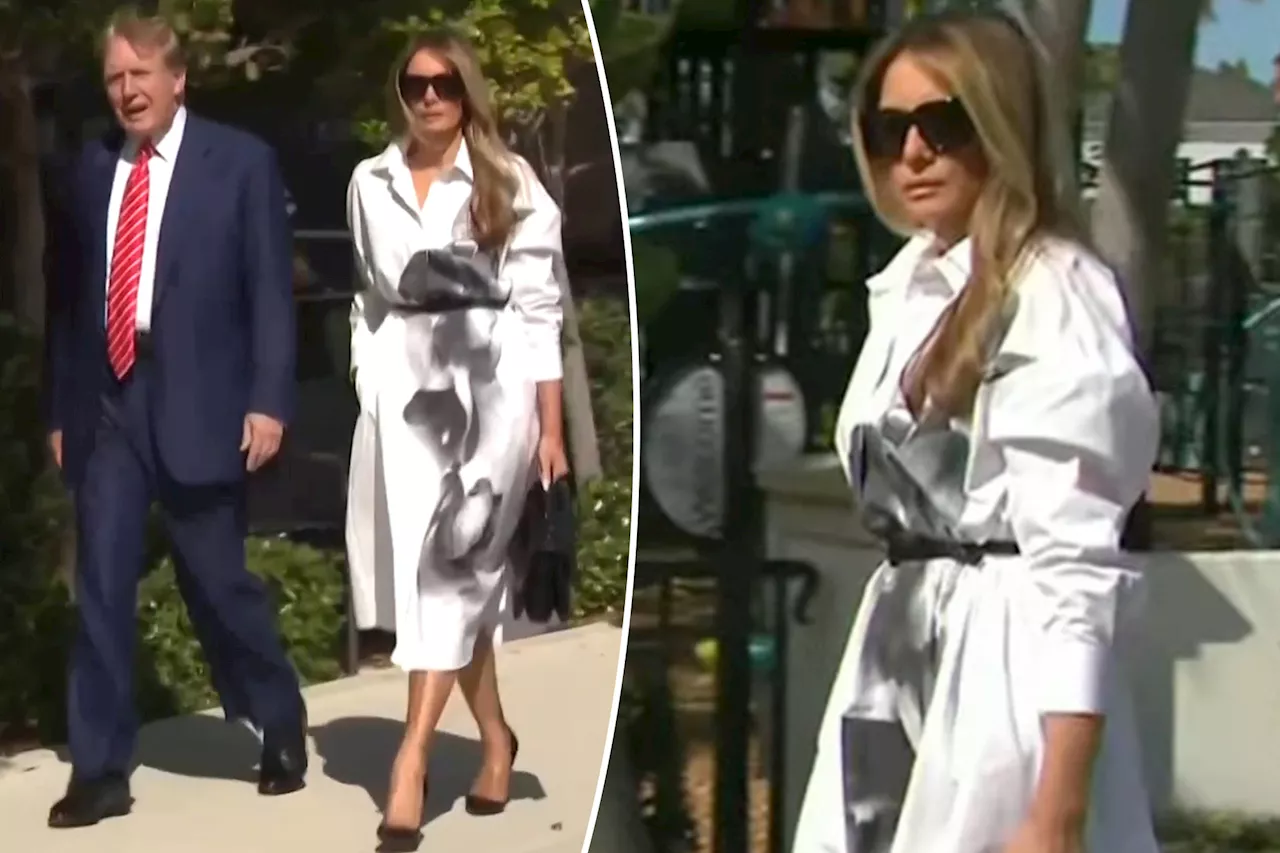 Melania Trump wears four-figure white shirtdress with Donald Trump for Florida primary vote