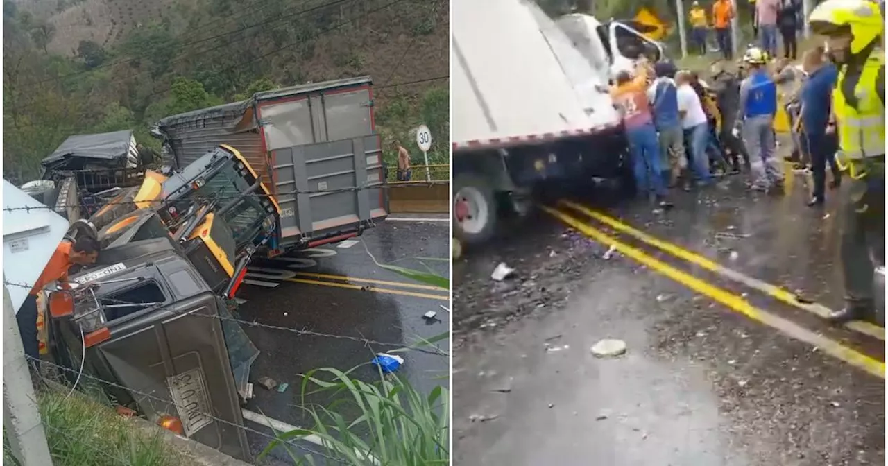 Fuerte accidente en Cajamarca provoca cierre en la vía centro-occidente de Colombia