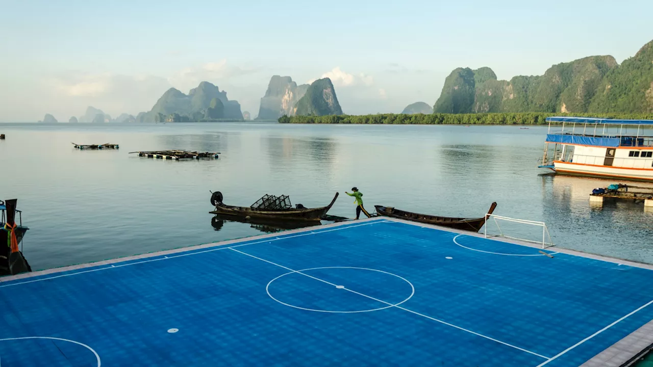 I visited the world’s only floating football pitch – surrounded by exotic fish and tiny islands...