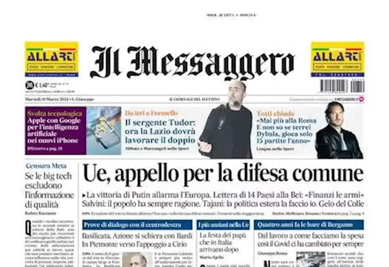 Il Messaggero apre: 'Il sergente Tudor: ora la Lazio dovrà lavorare il doppio'