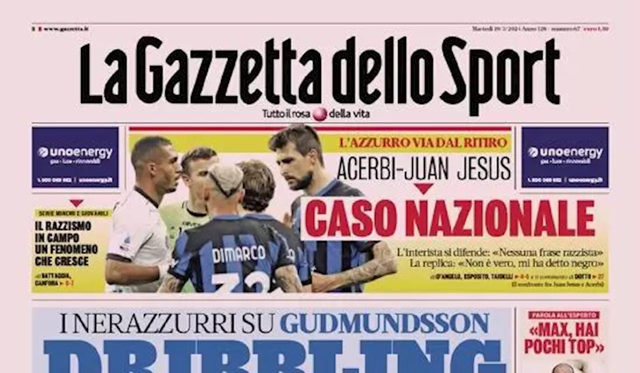 La prima pagina di oggi de La Gazzetta dello Sport titola così: 'Dribbling Inter'