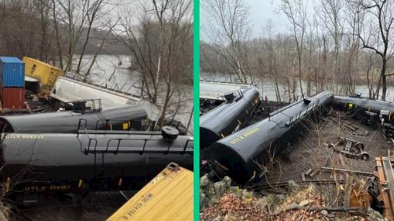 Norfolk Southern train cars derail into river near Bethlehem, Pennsylvania