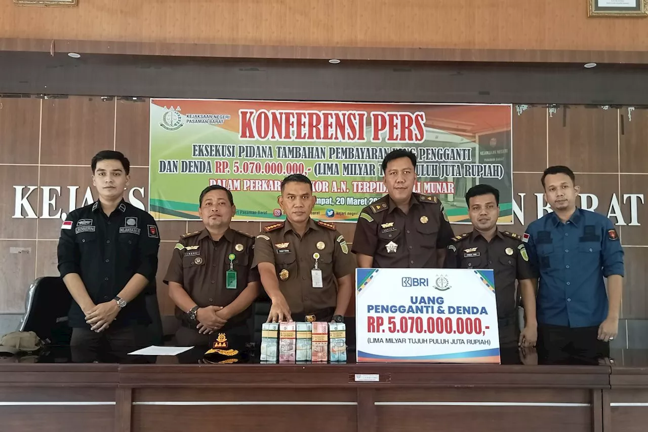 Kejari Pasaman Barat eksekusi uang pengganti perkara RSUD Rp5 miliar