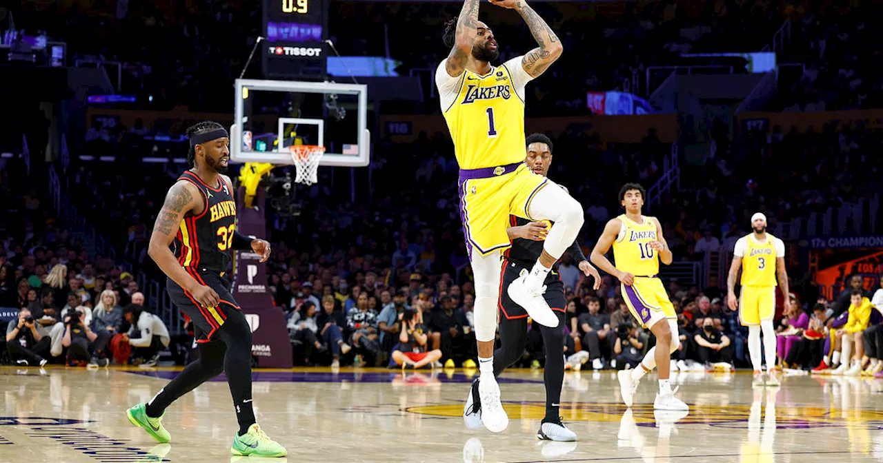 LeBron scores 25, D'Angelo Russell ties Lakers 3-pointers record in LA's 136-105 win over Hawks