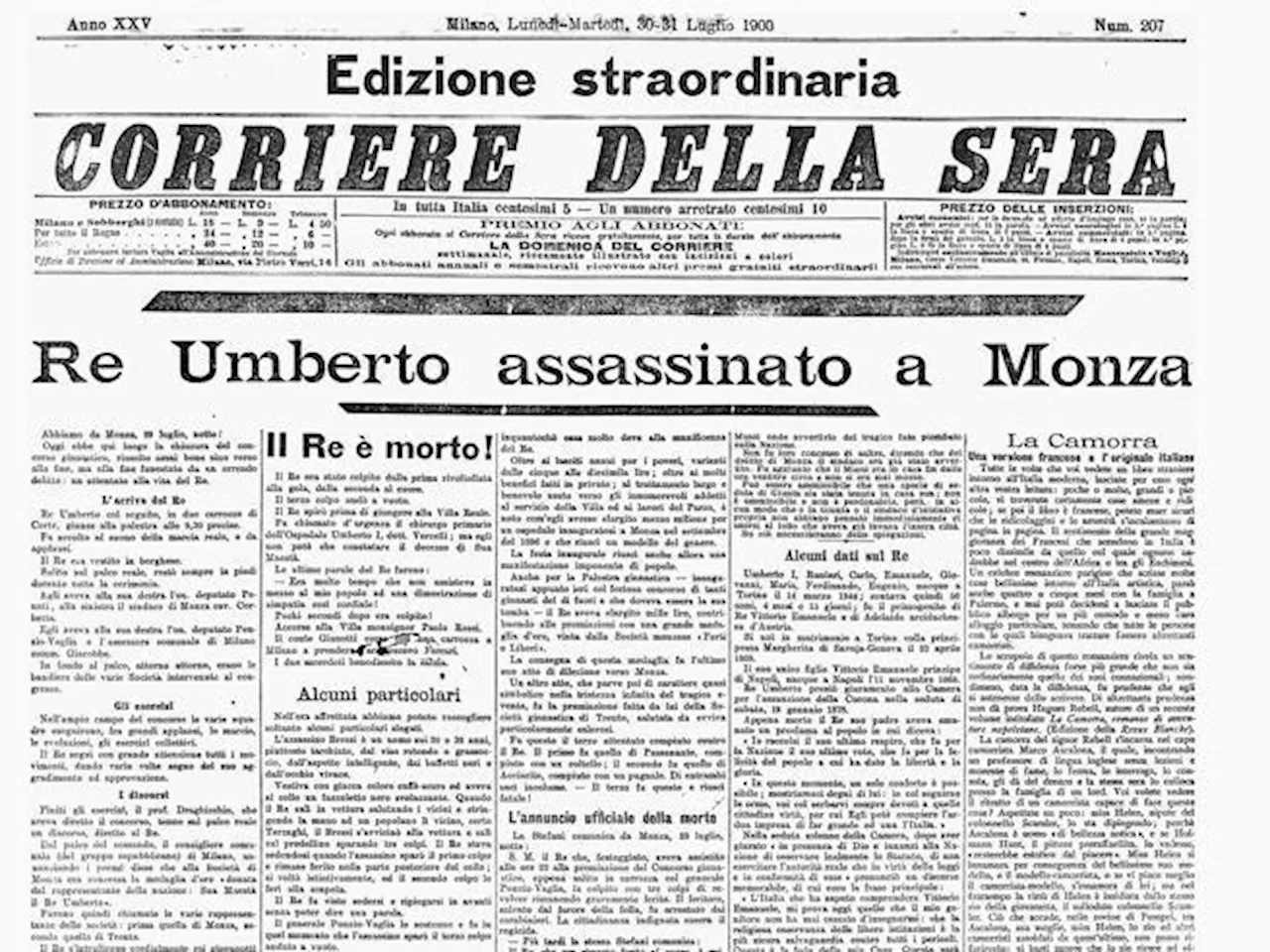 30-31 luglio 1900, edizione straordinaria: ucciso il Re. Elisabetta Rosaspina: «La frenesia dei cronisti per...