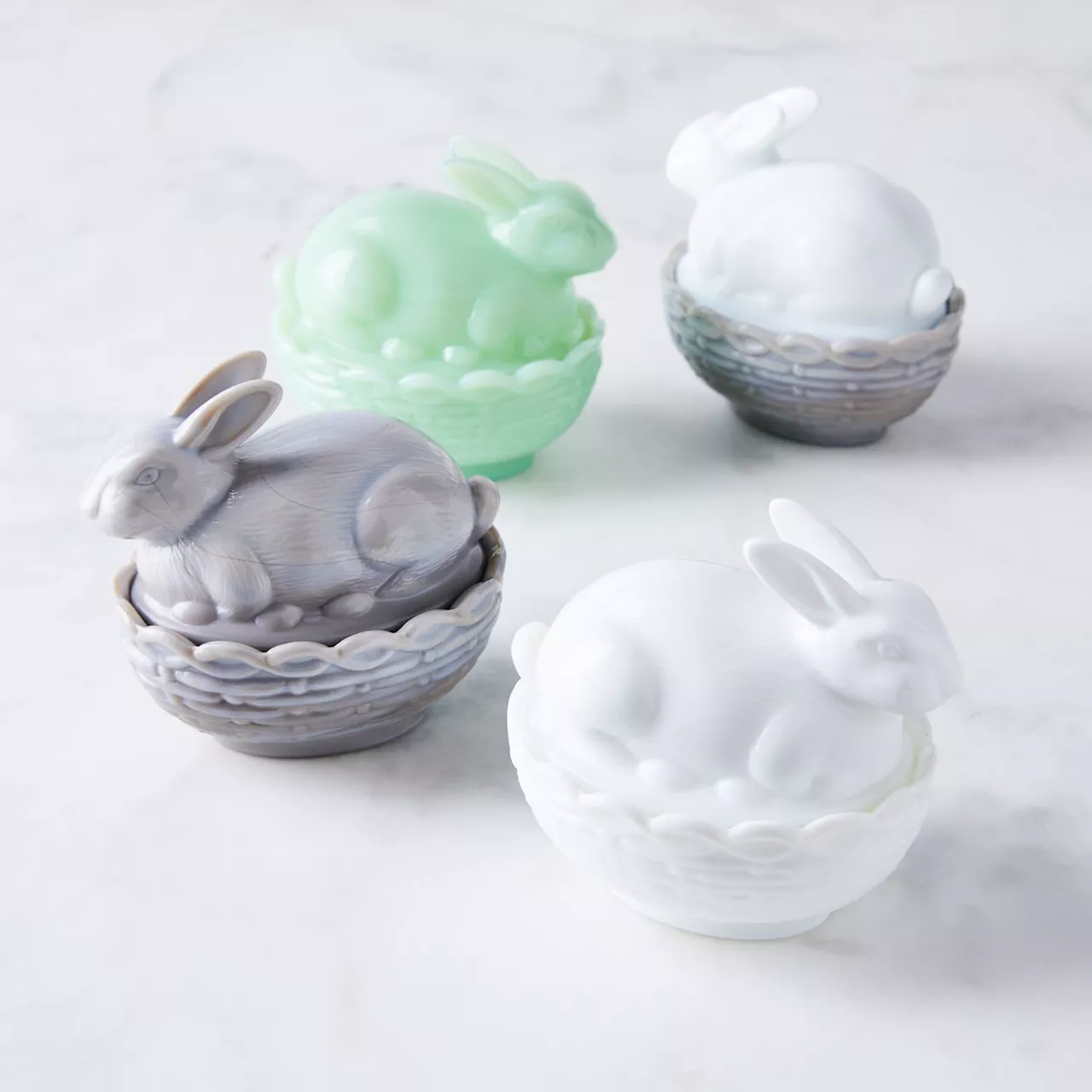 Mosser Glass Bunny Rabbit Candy Dish, Set of 2, 4 Colors