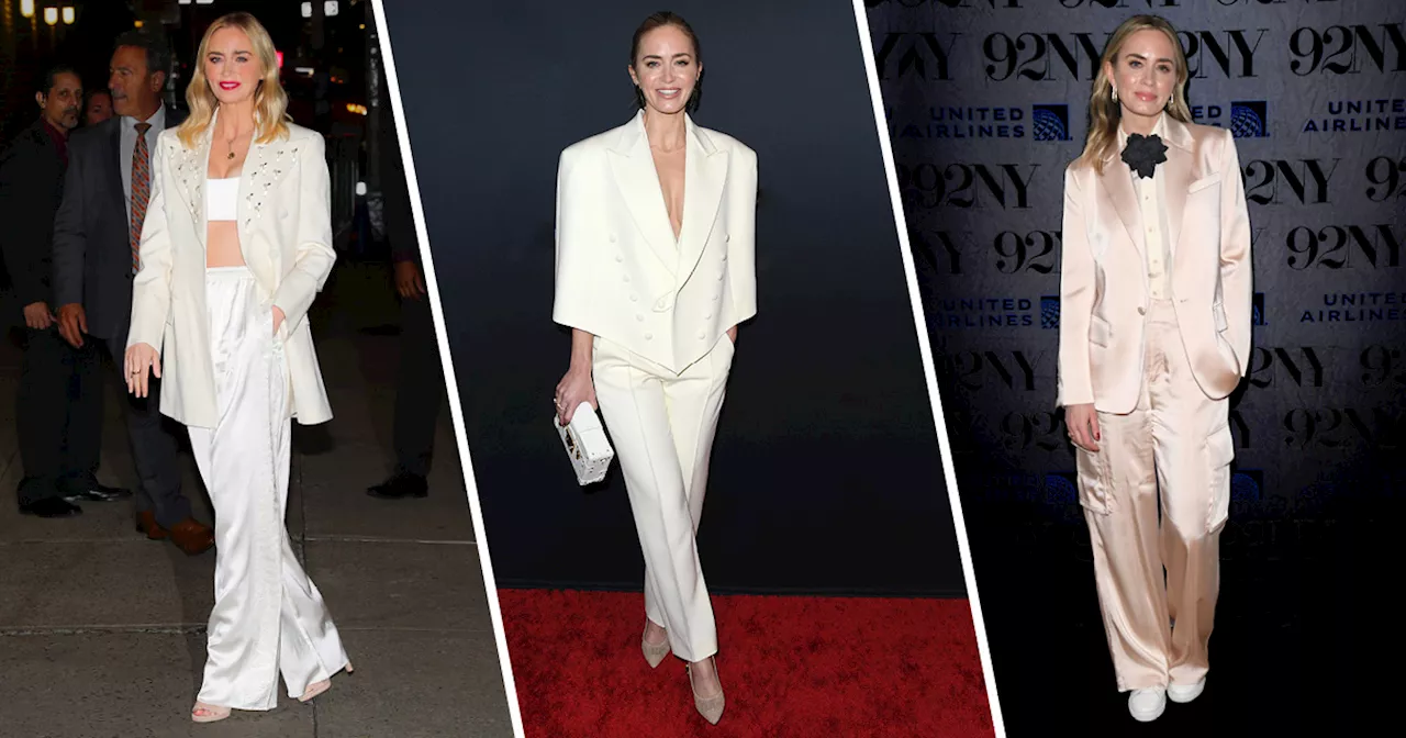 Emily Blunt regina del tailleur bianco, tre outfit da copiare alla star di Oppenheimer