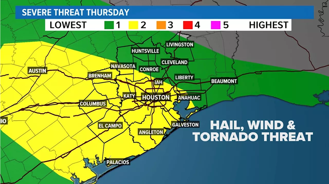 Gusty winds, hail, tornado possible during severe weather Thursday