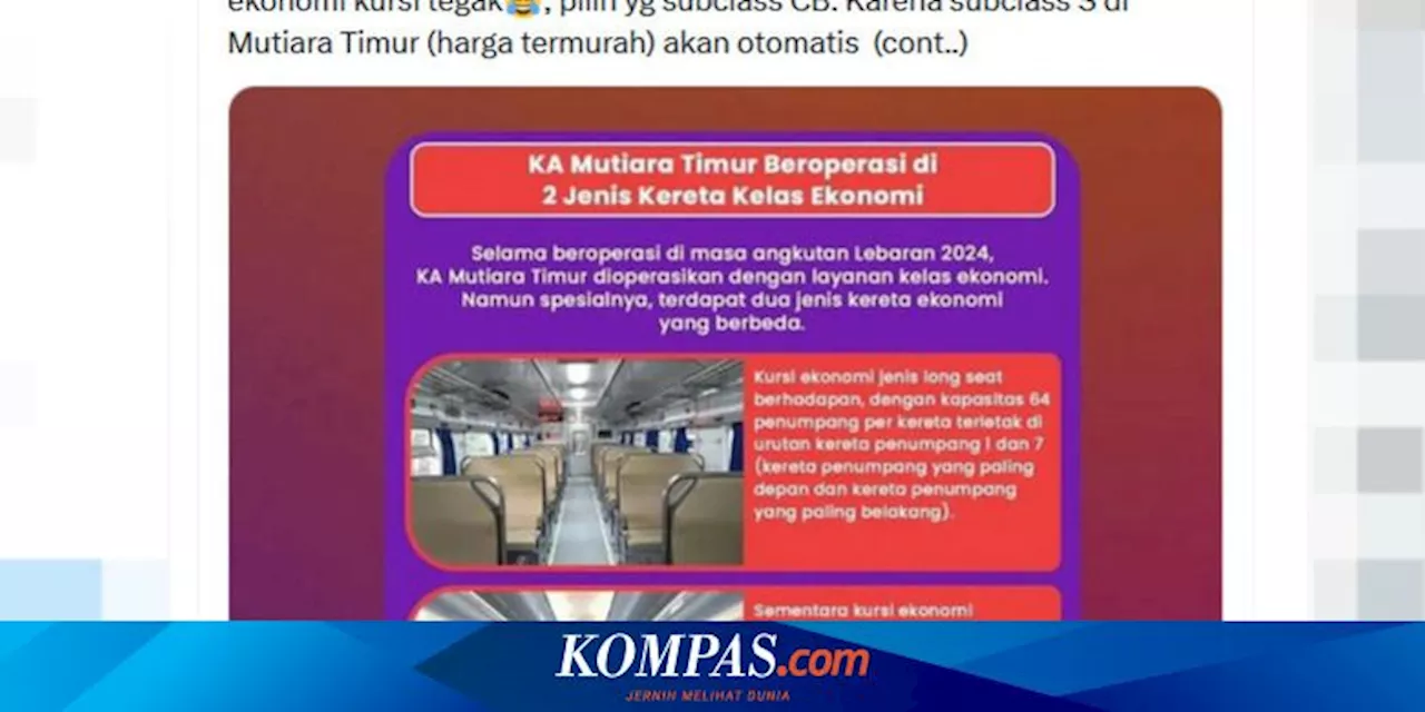 Ada 2 Kelas Ekonomi di KA Mutiara Timur, Ini Cara Membedakannya Saat Pesan Tiket